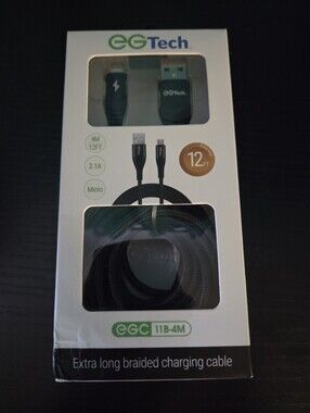 EGTech 12ft Black Braided Micro USB Charging Cable